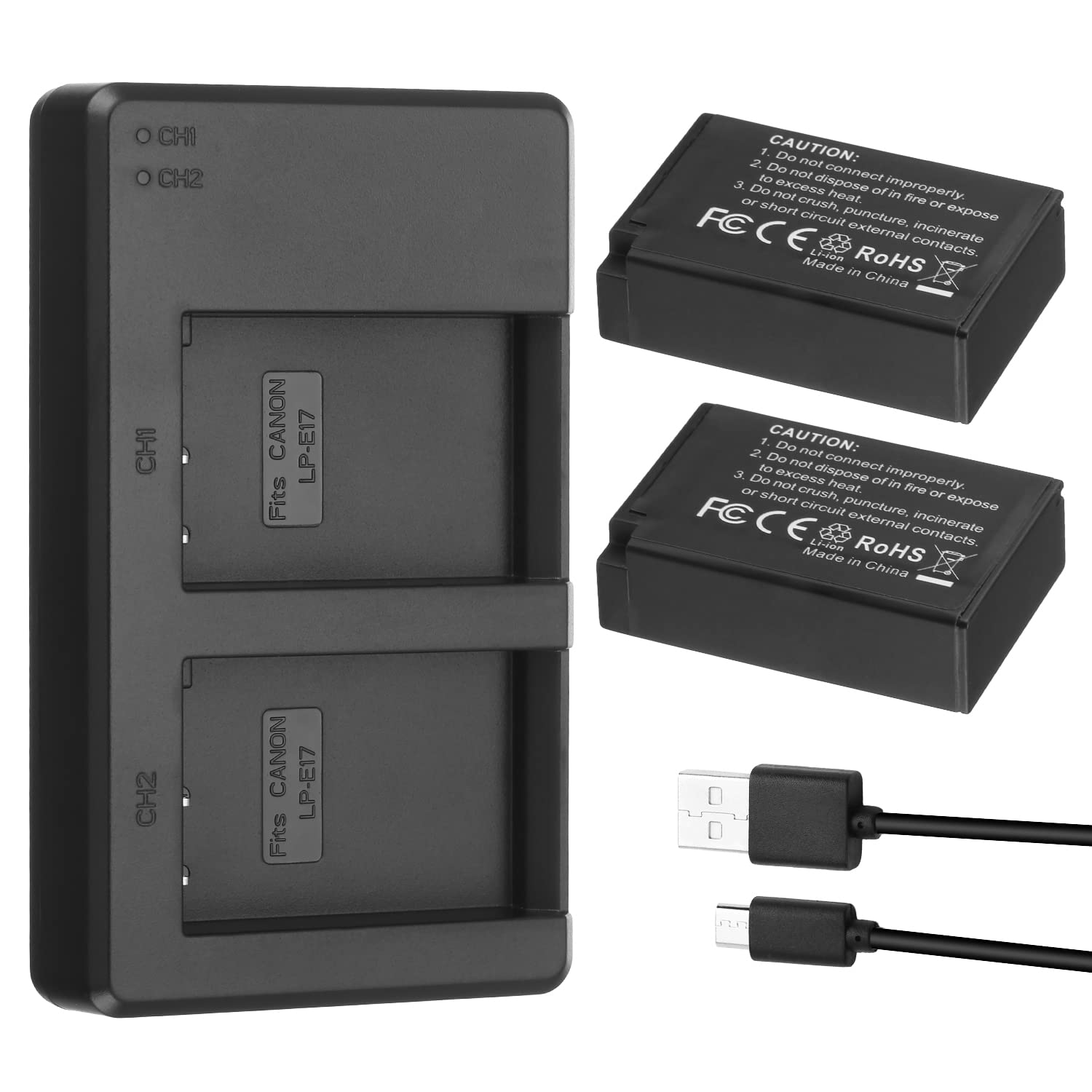 Powerextra LP-E17 Battery 1450mAh and Rapid Dual USB Charger for Canon Eos RP, Eos R10,Rebel T8i, T7i, T6i, T6s, SL2, SL3, EOS M3, M5, M6, EOS 200D, 77D, 750D, 760D, 800D, Digital SLR Camera