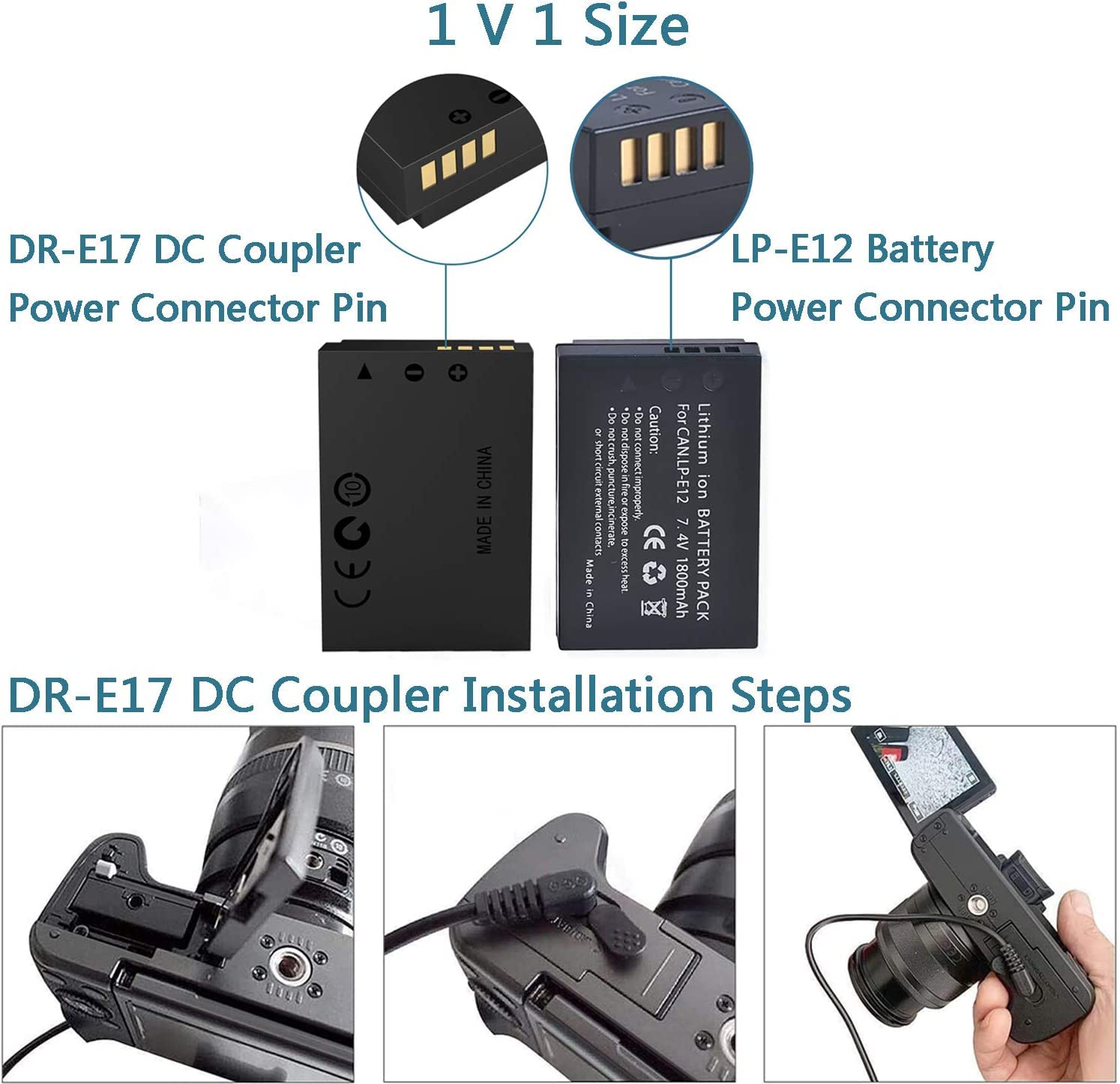 HY1C ACK-E17 AC Power Adapter DR-E17 DC Coupler Dummy Battery Kit for Canon EOS M6 Mark II, M3 M5 M6 Cameras.