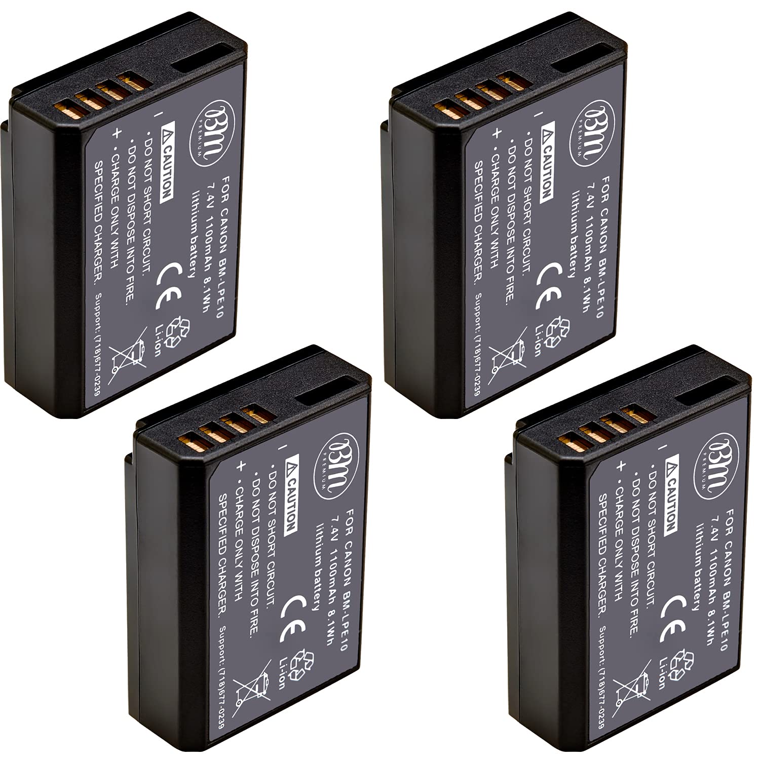 BM Premium 4 Pack of LP-E10 Batteries for Canon EOS Rebel T3, T5, T6, T7, Kiss X50, Kiss X70, EOS 1100D, EOS 1200D, EOS 1300D, EOS 2000D Digital Cameras