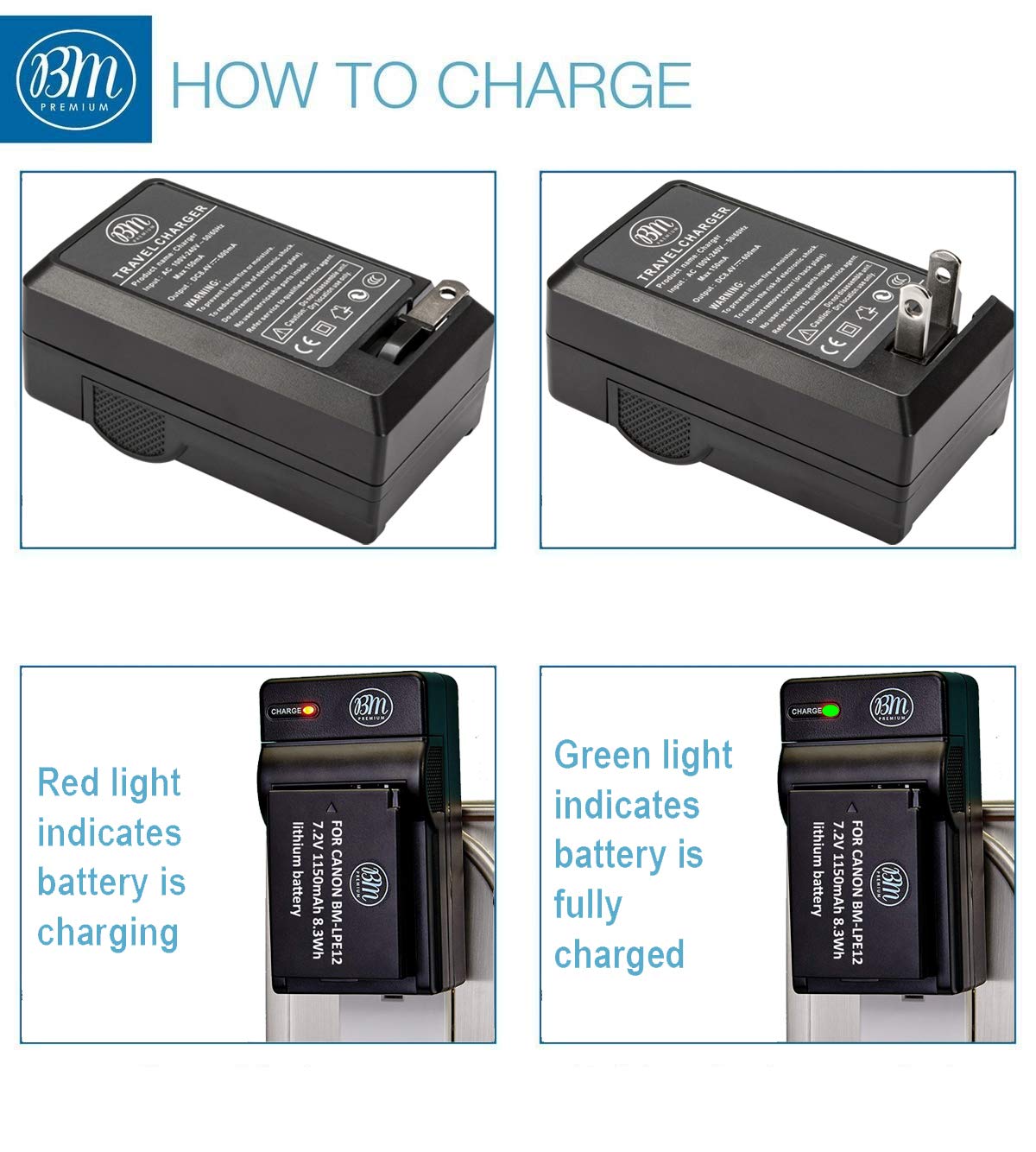 BM Premium LP-E12 Battery and Charger Kit for Canon EOS-M, EOS M2, EOS M10, EOS M50, EOS M50 Mark II, EOS M100, EOS M200, SX70 HS, Rebel SL1 Cameras