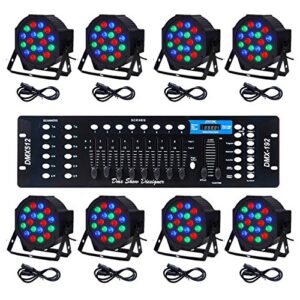 co-z led stage lights dmx light, 8 pcs 18x3w rgb par can lights package with dmx controller sound activated stage effect lighting for party dj dance church wedding home uplighting