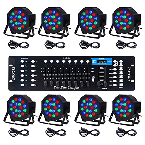 CO-Z LED Stage Lights DMX Light, 8 pcs 18x3W RGB Par Can Lights Package with DMX Controller Sound Activated Stage Effect Lighting for Party DJ Dance Church Wedding Home Uplighting