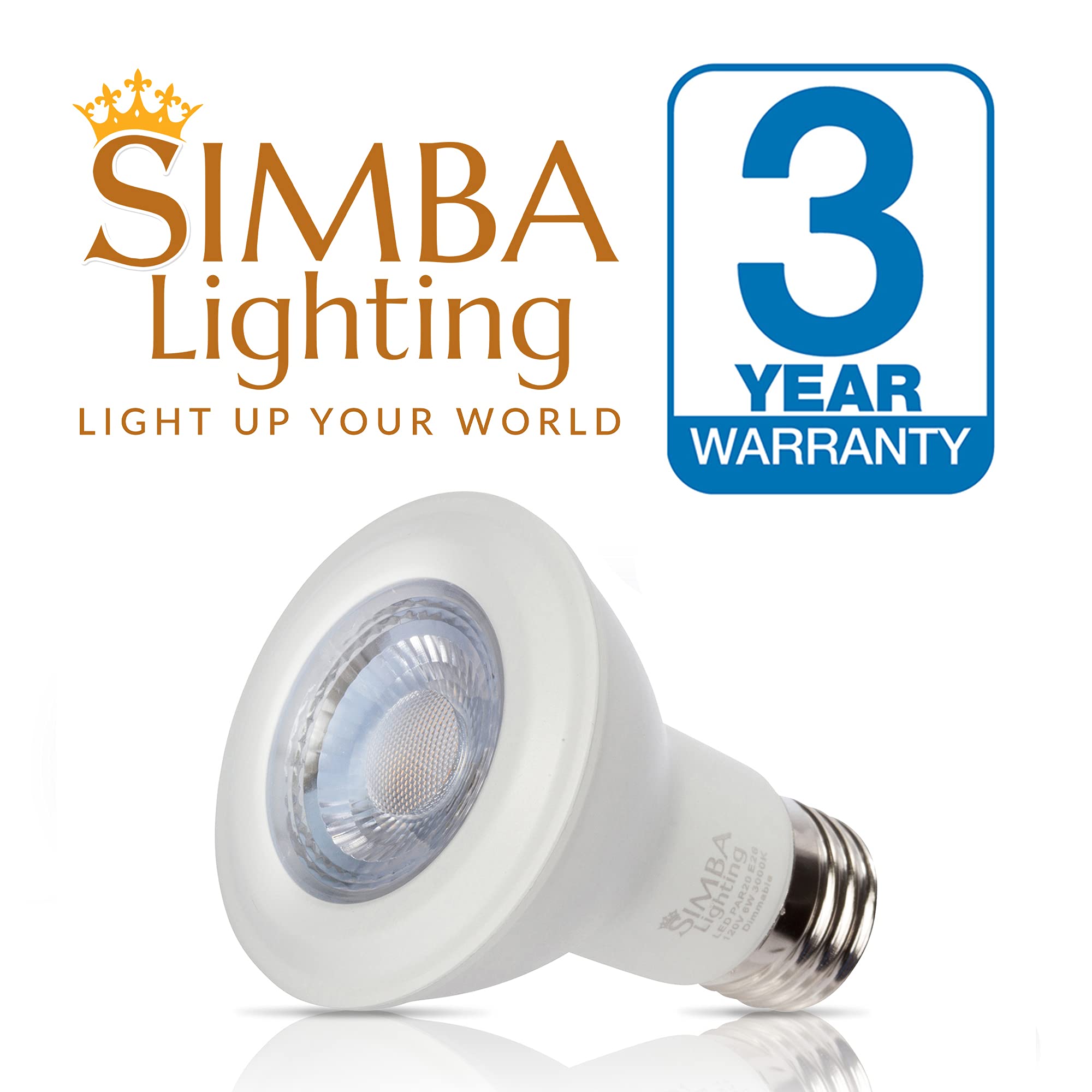 Simba Lighting LED PAR20 Light Bulb 6W 38deg Spotlight Dimmable (4-Pack) for Indoor Recessed Can, Range Hood and Outdoor PAR 20, 120V E26 Base, 40W to 50W Halogen Replacement, 3000K Soft White