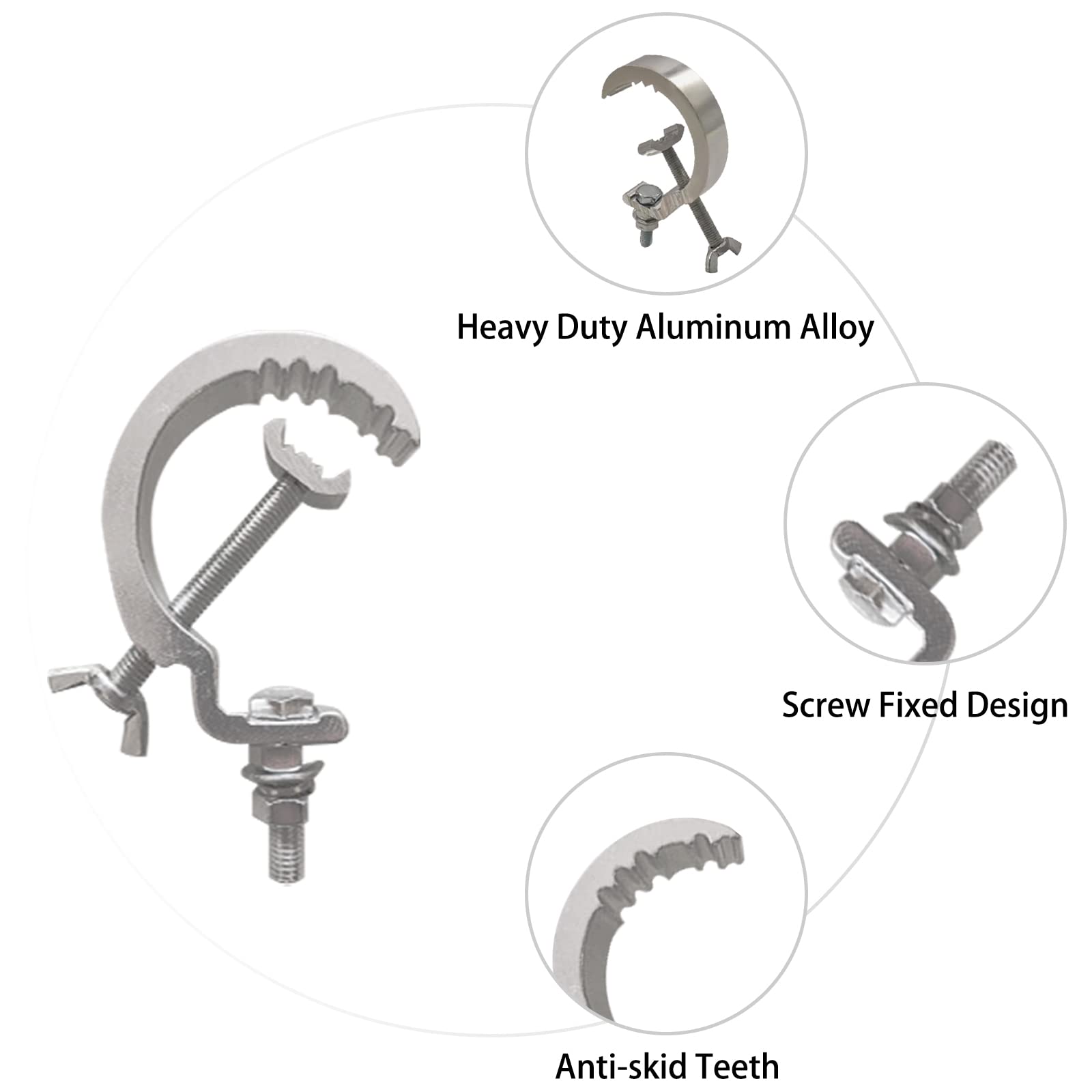 Stage Light Clamp Hook,with Anti-injury clip Aluminum Alloy Truss Clamp for DJ Lights Par Spotlight Moving Head Light Pole Mount Stage Lighting Kit Lighting Stand and Truss Package (4 Pack)