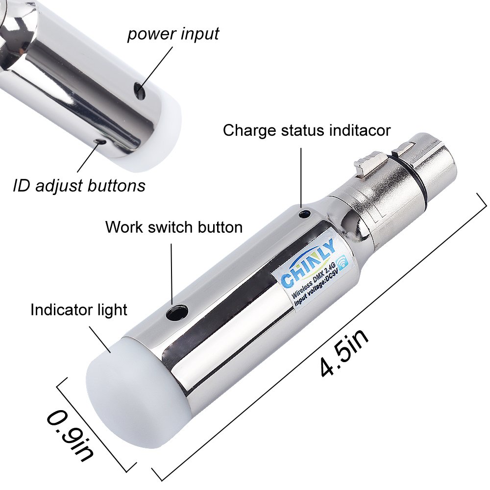 CHINLY DMX 512 Dfi DJ 2.4G 1PCS Wireless Receiver Built-in Battery Rechargeable for LED Stage Par Party Light