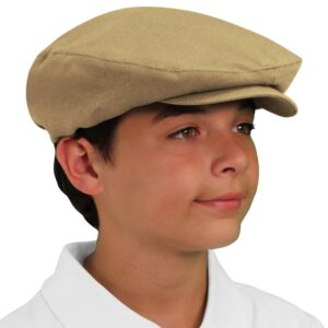 Flat Newsboy Ivy Hat, Traditional Golf Cap, Ben Hogan Cap, Gatsby Flat Hat, Vintage Mens Golf Cap: 'Par 3' - Solid Khaki - Microfiber