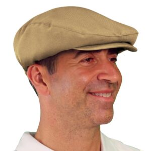 Flat Newsboy Ivy Hat, Traditional Golf Cap, Ben Hogan Cap, Gatsby Flat Hat, Vintage Mens Golf Cap: 'Par 3' - Solid Khaki - Microfiber