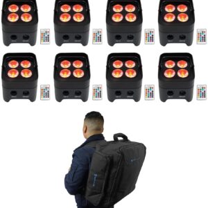 (8) Rockville BEST PAR 50 Rechargeable Par Wash Lights w/Wireless DMX+Backpack