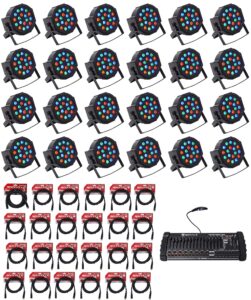 (24) rockville led rgb par can wash light + dual bracket bundle: (1) lighting controller + midi control, (1) 25ft 3 pin dmx lighting cable, (23) 10ft 3 pin dmx lighting cables (49 items)