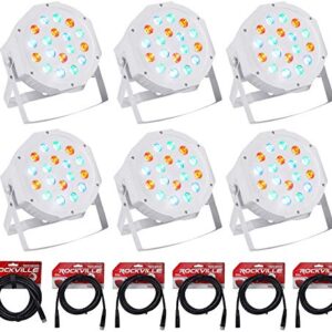 (6) Rockville RockPAR50 LED RGB Compact Par Can DJ/Club/Stage DMX Wash Light - White Bundle with (1) RDX3M25 25 Foot 3 Pin DMX Lighting Cable, (5) RDX3M10 10 Foot 3 Pin DMX Lighting Cable (12 Items)