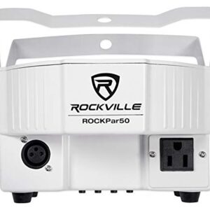 (6) Rockville RockPAR50 LED RGB Compact Par Can DJ/Club/Stage DMX Wash Light - White Bundle with (1) RDX3M25 25 Foot 3 Pin DMX Lighting Cable, (5) RDX3M10 10 Foot 3 Pin DMX Lighting Cable (12 Items)