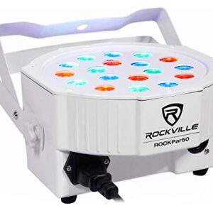 (6) Rockville RockPAR50 LED RGB Compact Par Can DJ/Club/Stage DMX Wash Light - White Bundle with (1) RDX3M25 25 Foot 3 Pin DMX Lighting Cable, (5) RDX3M10 10 Foot 3 Pin DMX Lighting Cable (12 Items)