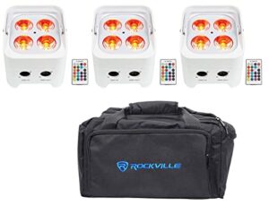 3) rockville best par 50 white rechargeable par lights wireless dmx+rgbwa+uv+bag