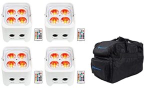 4) rockville best par 50 white rechargeable par lights wireless dmx+rgbwa+uv+bag