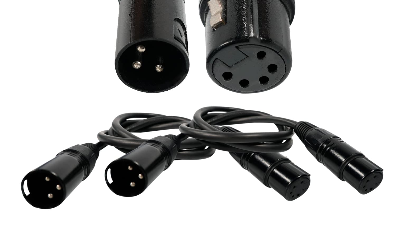 (1.5M) ZVH 3-Pin Female XLR to 5-Pin Male XLR DMX Turnaround Connection for DJ Par Light, Moving Head Light Par Light and Spot Light with XLR Input & Output (2pcs)