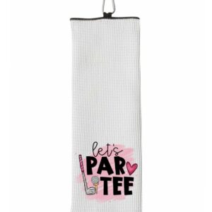 Set of 3 Golf Towels - Let's Par Tee - Greatest Mom by Par - Every Day Is a Good Day for Golf - Tri-fold 100% Microfiber Waffle Weave with Clip