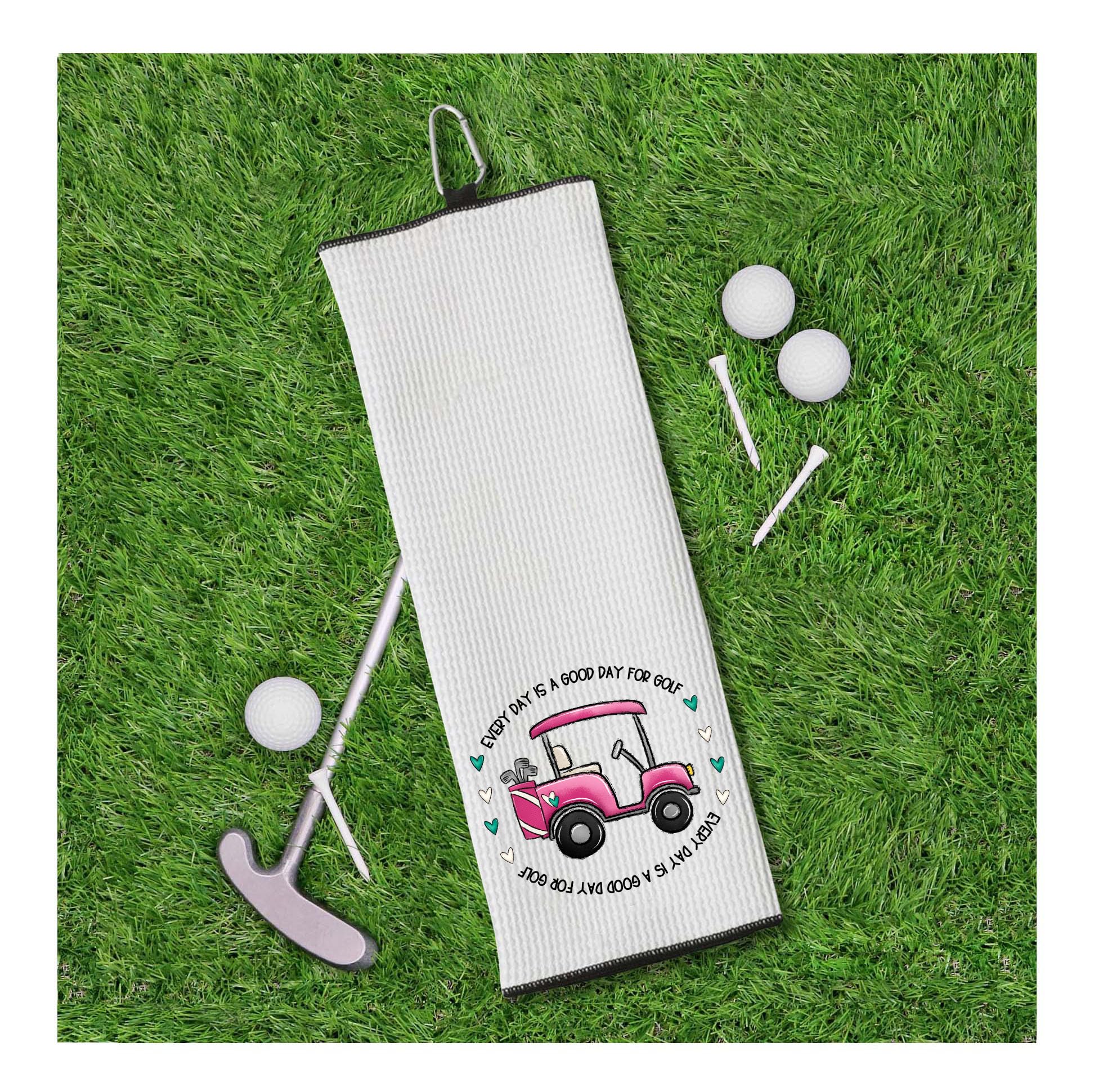 Set of 3 Golf Towels - Let's Par Tee - Greatest Mom by Par - Every Day Is a Good Day for Golf - Tri-fold 100% Microfiber Waffle Weave with Clip