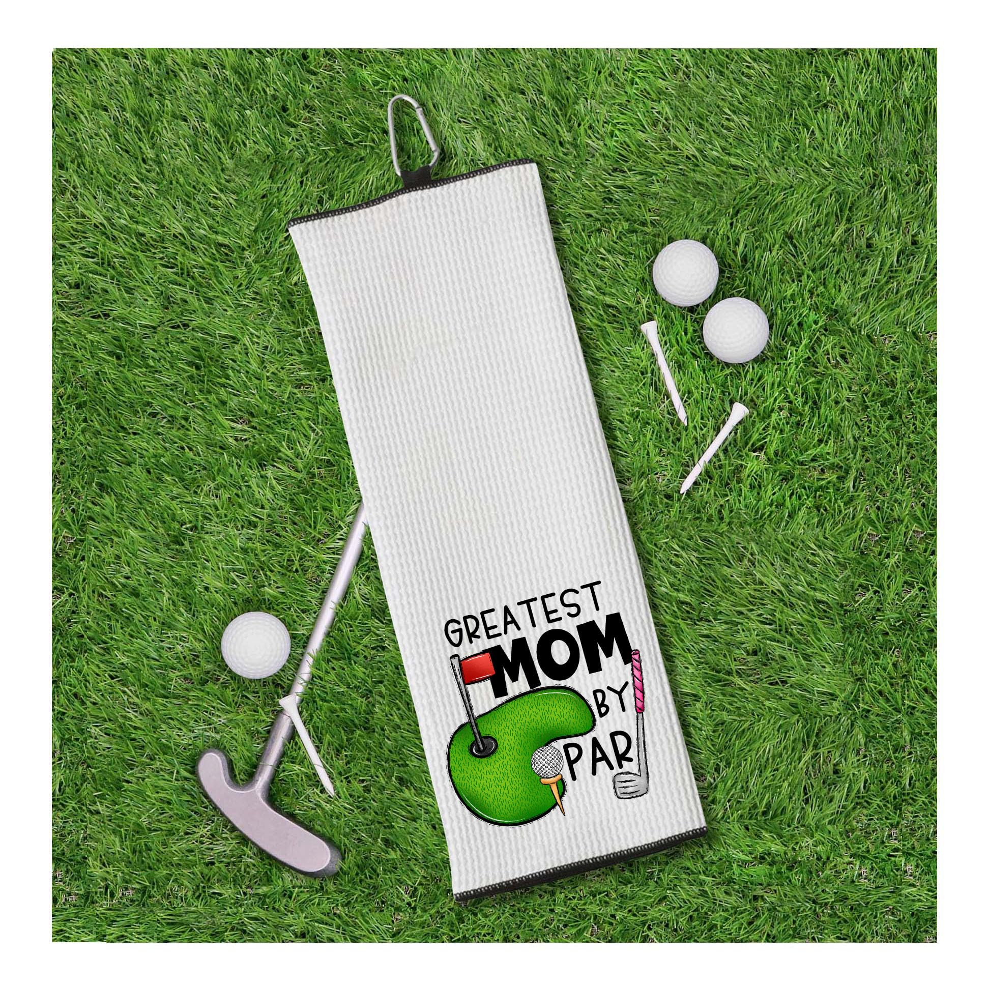 Set of 3 Golf Towels - Let's Par Tee - Greatest Mom by Par - Every Day Is a Good Day for Golf - Tri-fold 100% Microfiber Waffle Weave with Clip