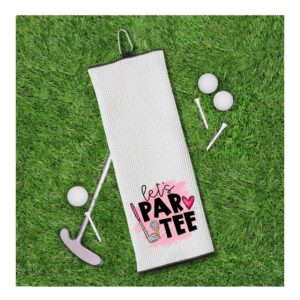 Set of 3 Golf Towels - Let's Par Tee - Greatest Mom by Par - Every Day Is a Good Day for Golf - Tri-fold 100% Microfiber Waffle Weave with Clip