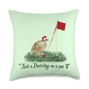 funny christmas golf lover puns funny golf lovers partridge on a par 3 christmas song parody throw pillow, 18x18, multicolor