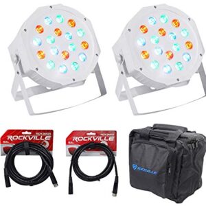 (2) Rockville LED RGB Par Can Wash Light Bundle: DJ/Club/Stage Wash Light, (1) Universal Travel Bag, (1) 25ft 3 Pin DMX Lighting Cable, (1) 10ft 3 Pin DMX Lighting Cable (5 Items)