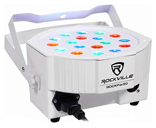 (2) Rockville LED RGB Par Can Wash Light Bundle: DJ/Club/Stage Wash Light, (1) Universal Travel Bag, (1) 25ft 3 Pin DMX Lighting Cable, (1) 10ft 3 Pin DMX Lighting Cable (5 Items)