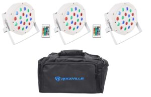 (3) rockville battery par 50 white rechargeable led dmx dj wash up-lights+bag