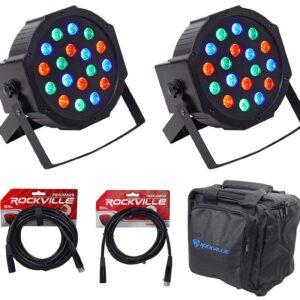 (2) Rockville LED RGB Par Can Wash Light + Dual Bracket Bundle: DJ/Club DMX Wash Light, (1) Universal Travel Bag, (1) 25ft 3 Pin DMX Lighting Cable, (1) 10ft 3 Pin DMX Lighting Cable (5 Items)