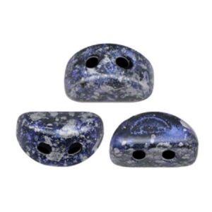 kos par puca 25pcs beads, 6x3mm 2-hole, czech glass, jet tweedy blue