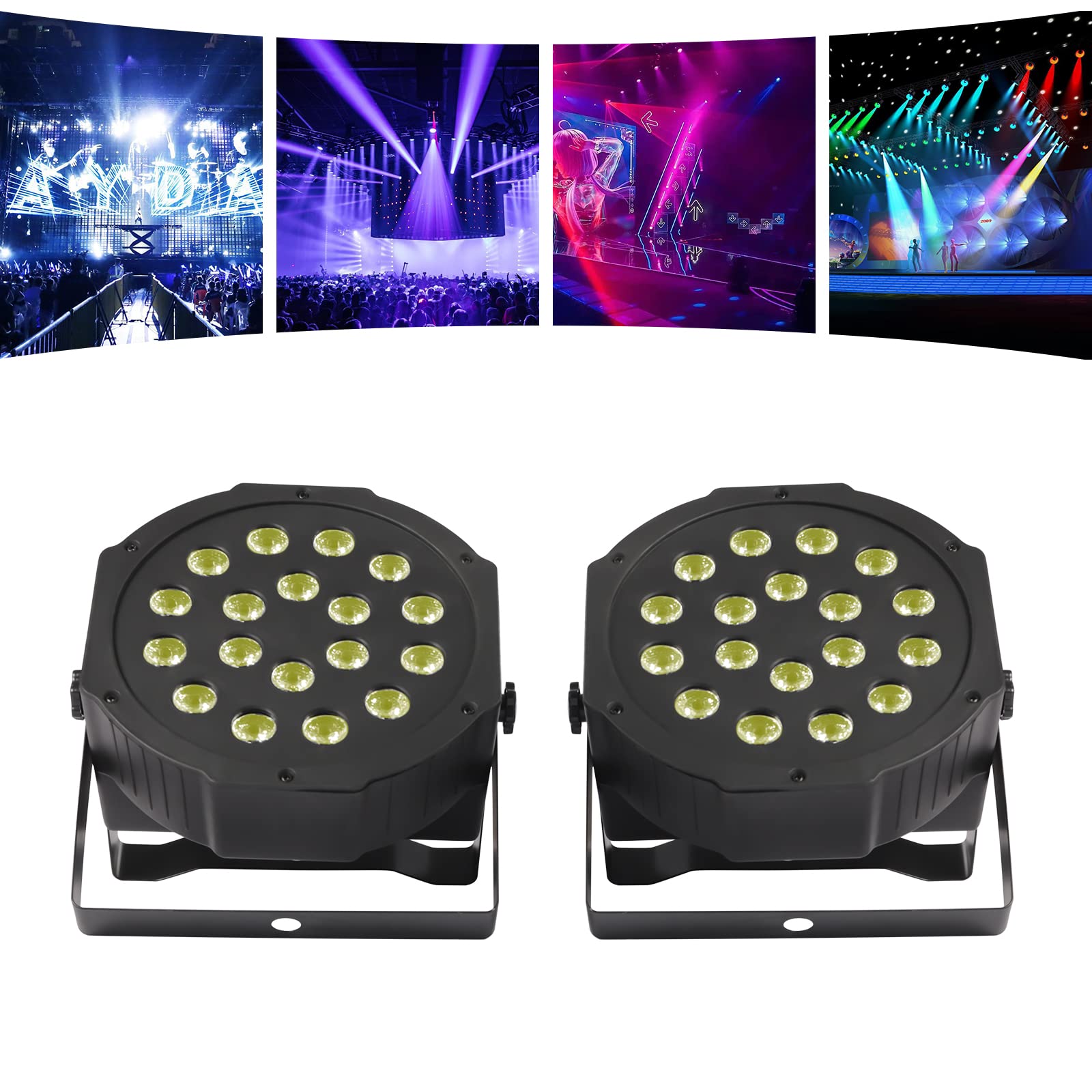 18 Lamp Beads Stage Light, Moving Head Stage Light 2 Par Light Round DMX RGB 3 Colors with 360 Adjustable Brackets for Weddings, Homes, DJ, Birthdays, Parties