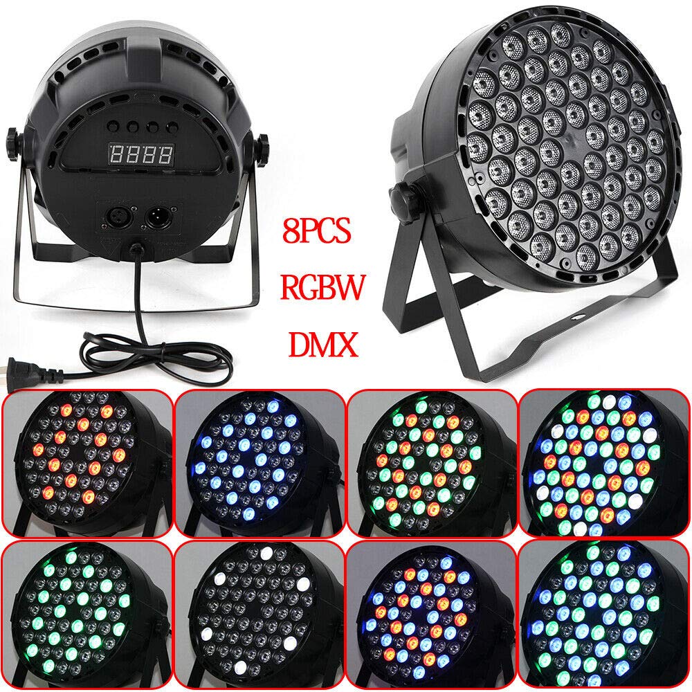 8Pcs Stage Lights, 54x3W LED Stage Par Lighting RGBW DMX512 DJ Disco Party Club Strobe Light AUTO/Sound Party Lighting