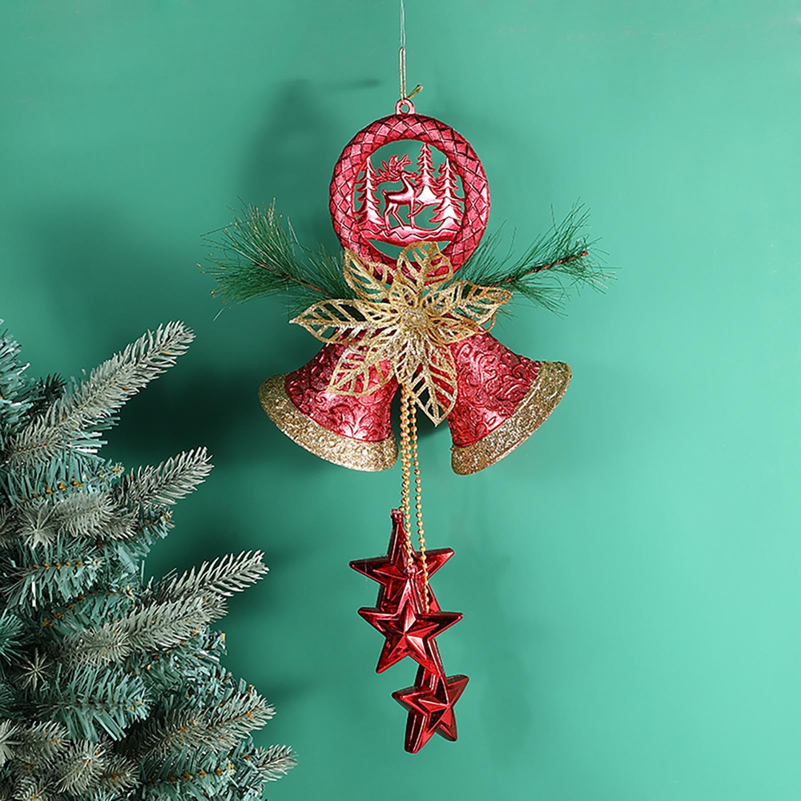 Christmas Bells Ornaments Pendants,Christmas Bell Decorations with 3 Red Stars,Small Bell for Christmas, Christmas Bell Ornament Decorative Red and Golden Christmas Bells for Christmas Holiday Par