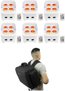 (6) rockville best par 50 white rechargeable wash lights w/wireless dmx+backpack