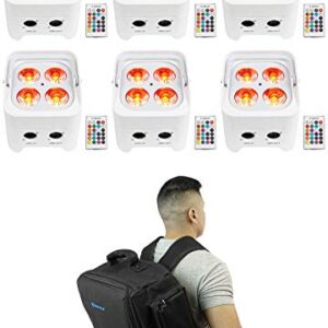 (6) Rockville BEST PAR 50 White Rechargeable Wash Lights w/Wireless DMX+Backpack