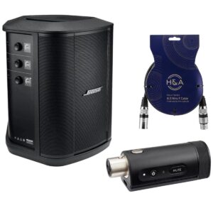 bose s1 pro+ portable wireless pa system with bluetooth, black with xlr wireless mic/line transmitter + h&a 6' xlr cable