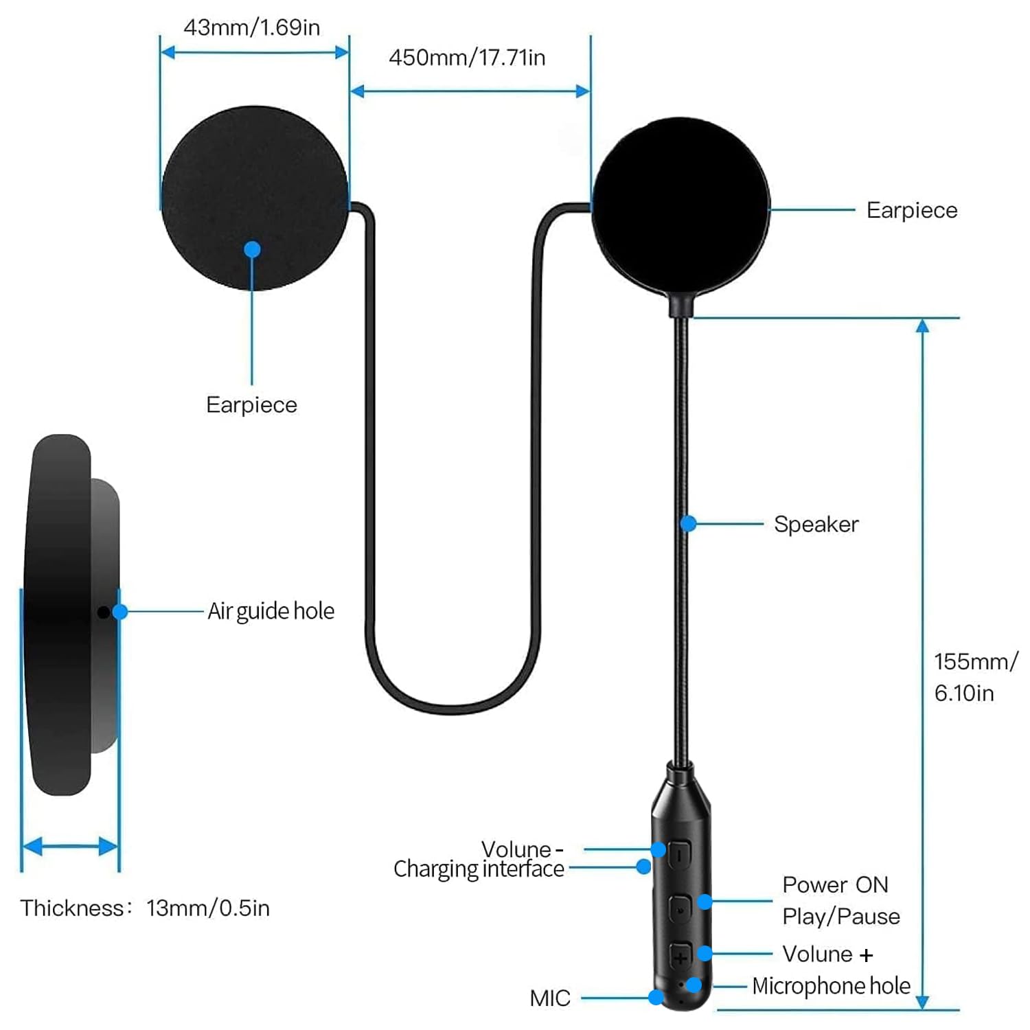 ELIKIDSTO Motorcycle Helmet Bluetooth Headset with HIFI Stereo Sound,Large Battery,Bluetooth Helmet Speakers with Calls Answer Automatically,Voice Assistant,IPX7 Waterproof,Easy to Install