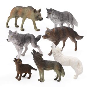 RESTCLOUD 7Pcs Wolf Toy Figurines Set Wolf Animals Figures (Wolf Set A)