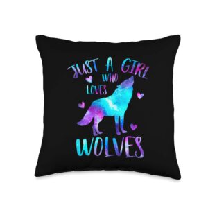 just a girl who loves wolves galaxy space cute wolf lover throw pillow