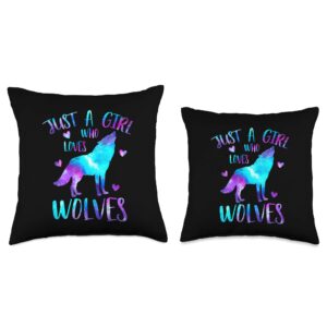 Just a Girl Who Loves Wolves Galaxy Space Cute Wolf Lover Throw Pillow