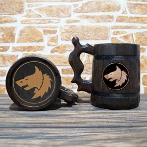 Space Wolves Beer Mug, 22 oz, Wooden Beer Stein, 40K Gamer Gift, Personalized Beer Tankard, Custom Gift for Men, Gift for Him