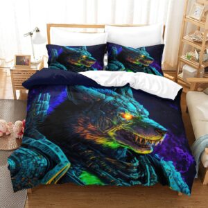 cosmic space wolves bedding set comforter covers 3d printed quilt cover duvet cover with pillowcases for childrens and adults 3 pieces microfiber with zipper closure queen（228x228cm）