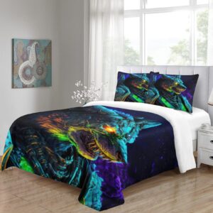 Cosmic Space Wolves Bedding Set Comforter Covers 3D Printed Quilt Cover Duvet Cover with Pillowcases for Childrens and Adults 3 Pieces Microfiber with Zipper Closure Queen（228x228cm）