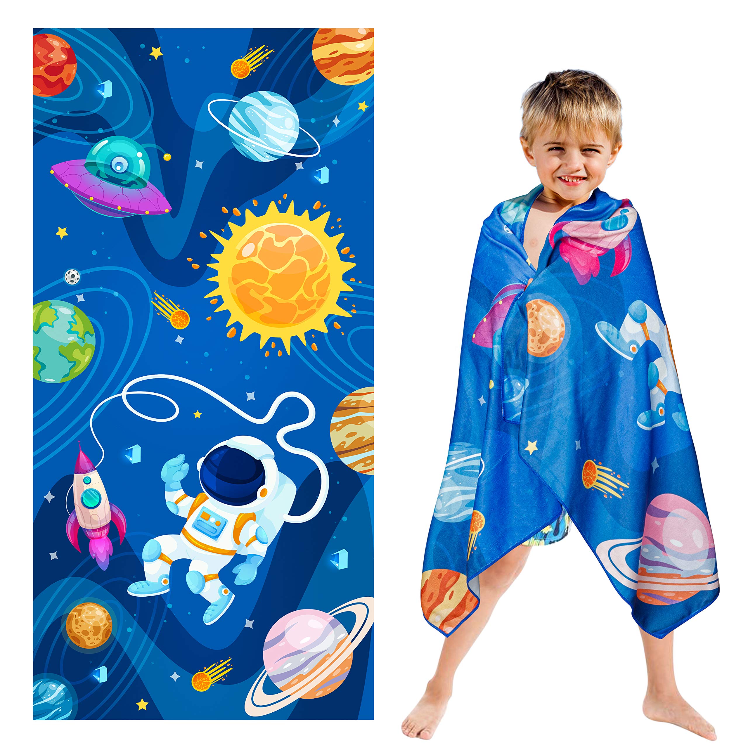 R HORSE Outer Space Beach Towel for Kids 30 x 60 inch Microfiber Pool Towel Absorbent Quick Dry Beach Towel Sand Free Blanket for Outer Space Party Supplies Bath Sport Travel Beach Swimming Camping