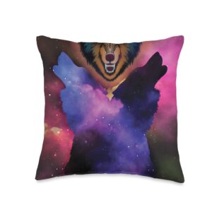 wolves in space gifts by art like wow wolves in space, wolf gift, husky, galaxy astronaut, magical throw pillow, 16x16, multicolor