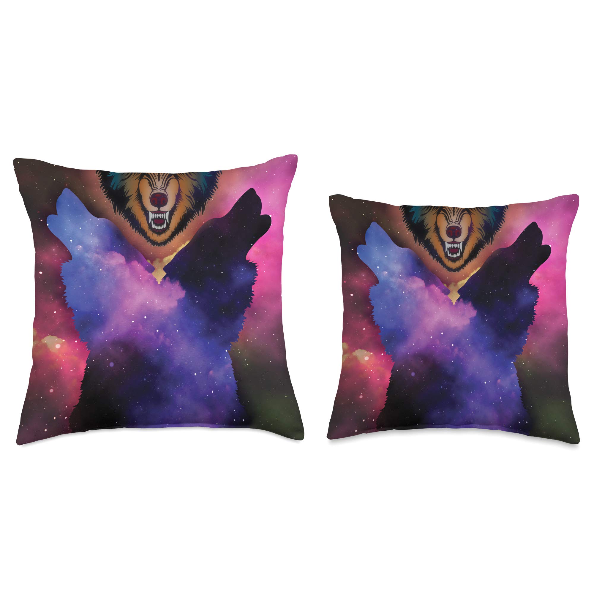 Wolves In Space Gifts by Art Like Wow Wolves in Space, Wolf Gift, Husky, Galaxy Astronaut, Magical Throw Pillow, 16x16, Multicolor