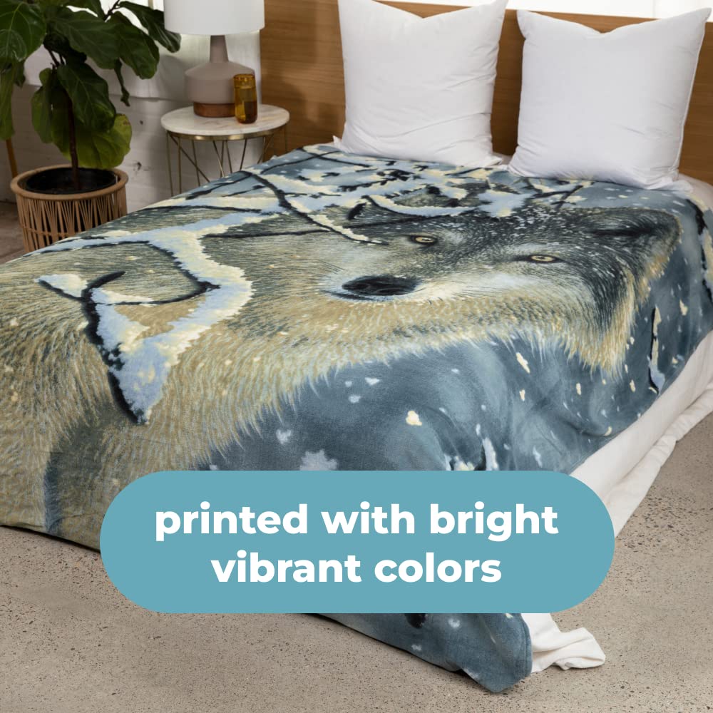 Dawhud Direct Silent Wolf Fleece Blanket for Bed, 75" x 90" Queen Size Winter Fleece Throw Blanket for Women, Men and Kids - Super Soft Plush Wolf Blanket Throw Animal Print Blanket, Blanket for Kids