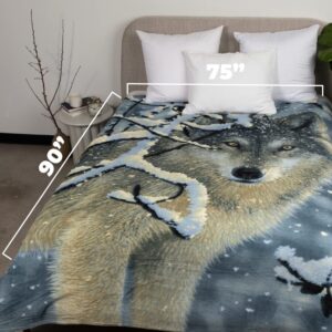 Dawhud Direct Silent Wolf Fleece Blanket for Bed, 75" x 90" Queen Size Winter Fleece Throw Blanket for Women, Men and Kids - Super Soft Plush Wolf Blanket Throw Animal Print Blanket, Blanket for Kids