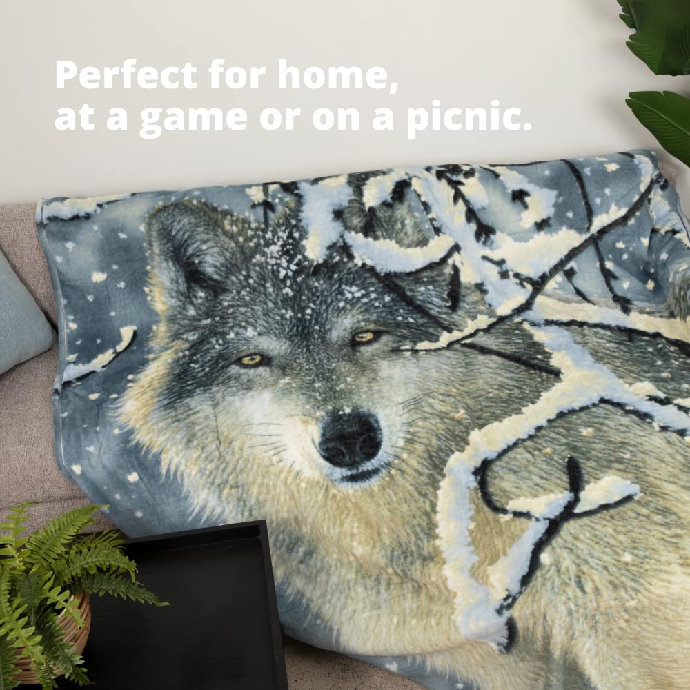 Dawhud Direct Silent Wolf Fleece Blanket for Bed, 75" x 90" Queen Size Winter Fleece Throw Blanket for Women, Men and Kids - Super Soft Plush Wolf Blanket Throw Animal Print Blanket, Blanket for Kids