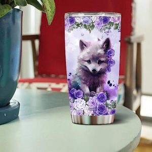 WONWIX Personalized Wolf Gifts Wolves Gift For Women, Girls Lover Coffee Cup Mug Travel Mugs 20oz Stainless Steel Thermos Tumbler With Lids (WOLF)