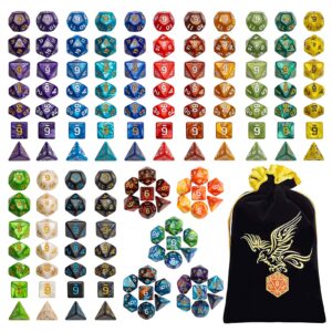 QMay DND Dice Set - 20x7 (140 Pieces) Polyhedral Dice, 20 Colors D&D Dice for Dungeons and Dragons Tabletop Role-Playing Games with 1 Drawstring Bag